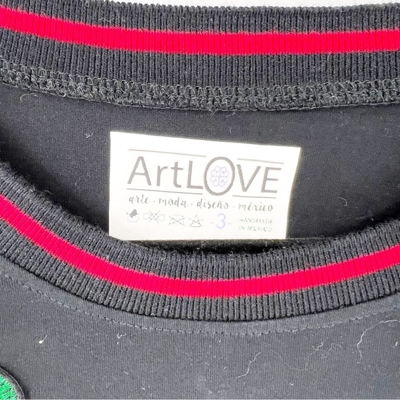 ✅ ARTLOVE BLACK GRAPHIC EMBROIDERED KNIT DRESS SIZE 3 ART-TO-WEAR - Picture 3 of 5